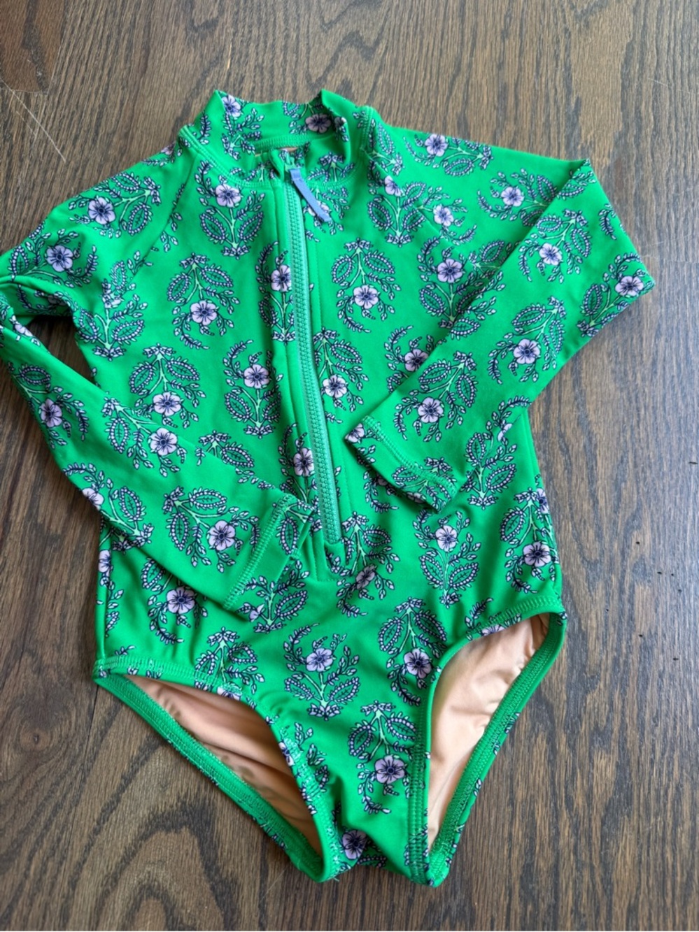 Crewcuts Green Floral Zip Rash Guard